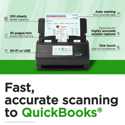 ScanSnap iX1600 Wireless or USB High-Speed Cloud Enabled Document, Photo & Receipt Scanner with Large Touchscreen and Auto Document Feeder for Mac or PC, 17 watts, Black