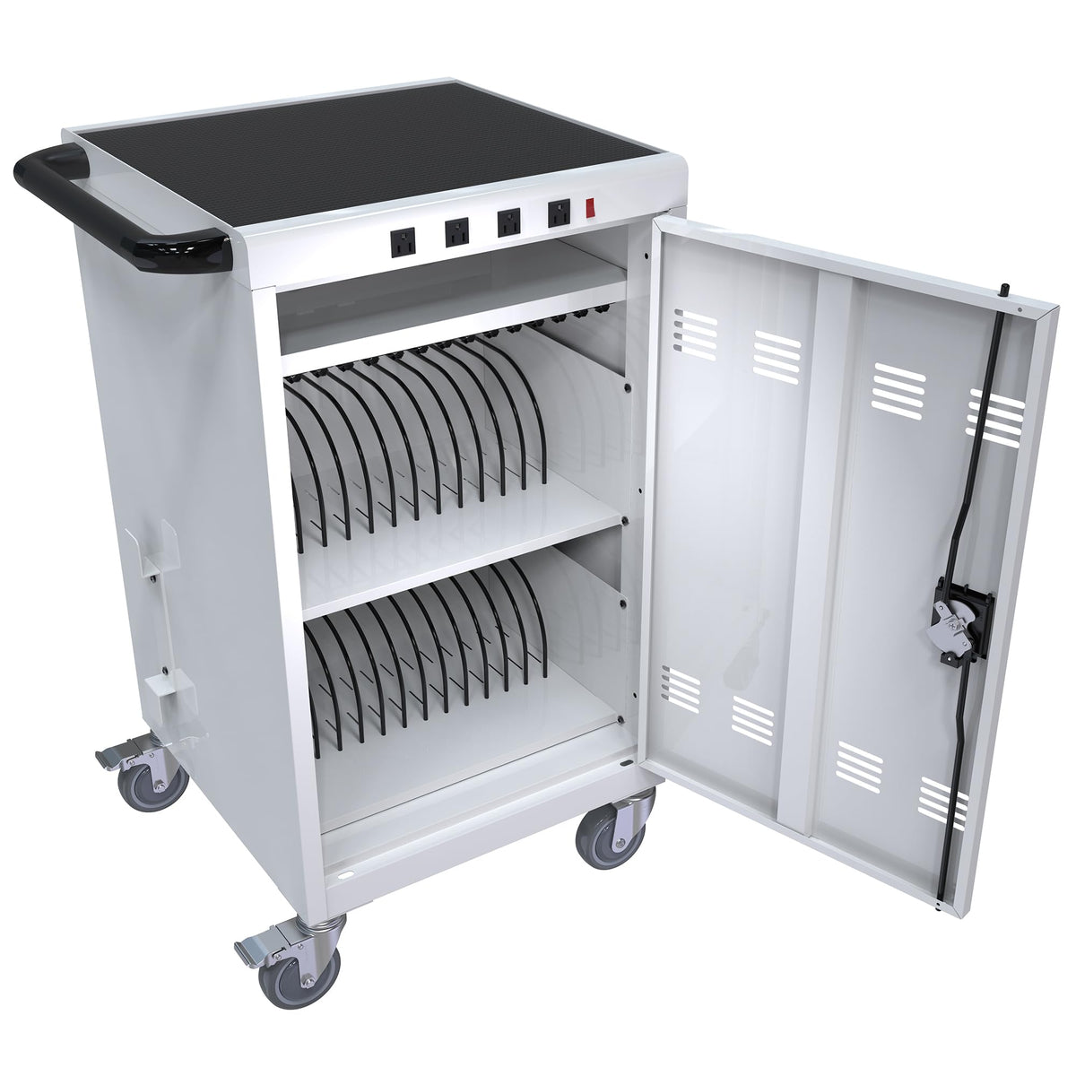 35 Device Mobile Charging Cart, Chromebooks and Laptop Computers, Locking Charging Station with Lock & Key for The Front Back Door, Surge Protection
