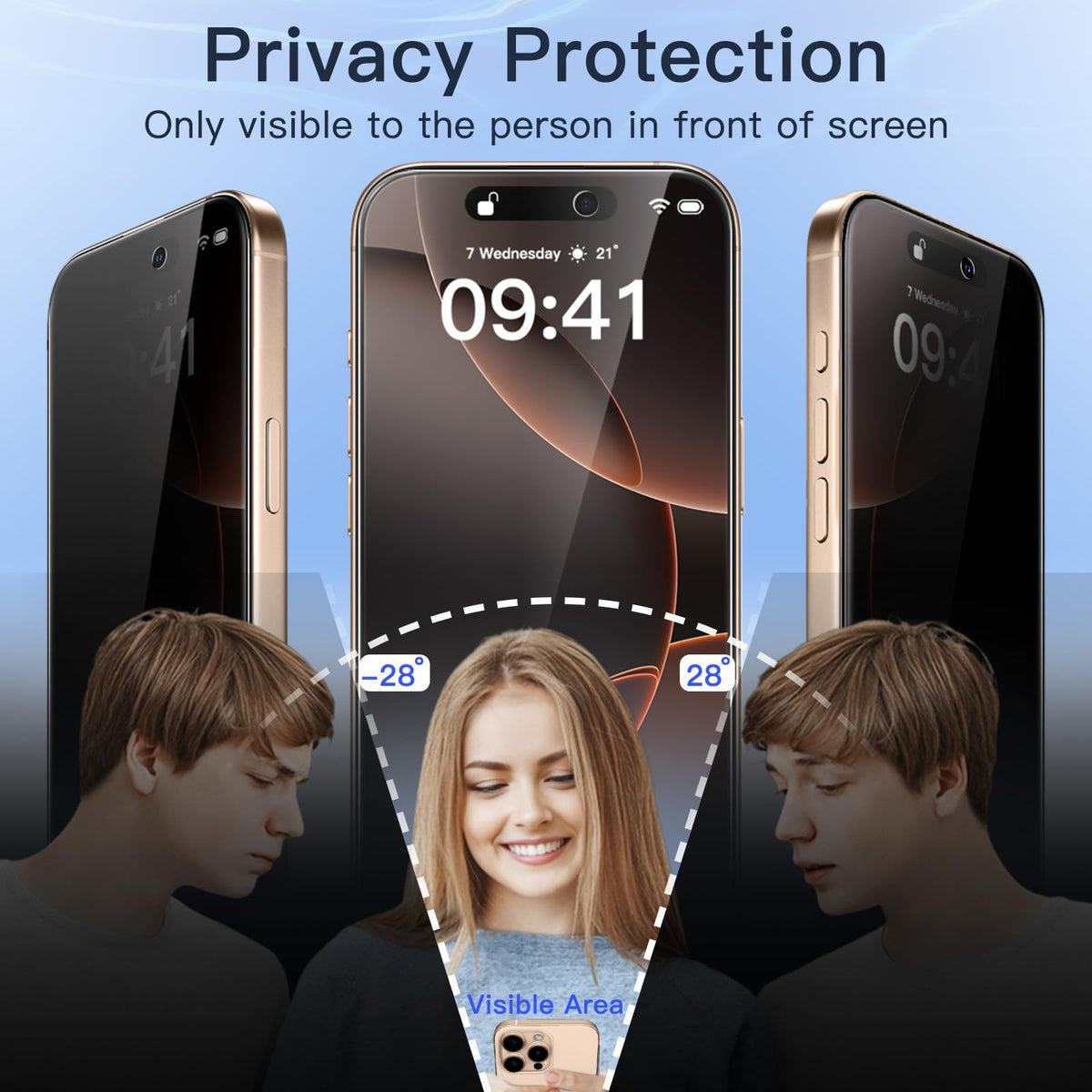 JETech Privacy Screen Protector for iPhone 15 6.1-Inch, Anti-Spy Tempered Glass Film with Easy Installation Tool, 2-Pack