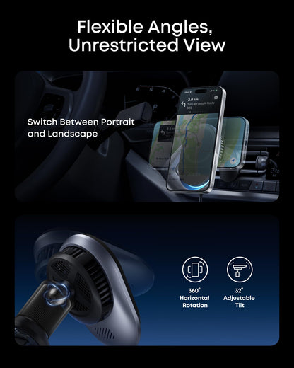 Anker Prime MagSafe Car Mount Charger, Qi2 25W Certified Wireless Car Charger with AirCool, Strong Magnets, Air Vent Mount for iPhone 17-12 Series (Check Vent Compatibility, 60W Adapter Included)