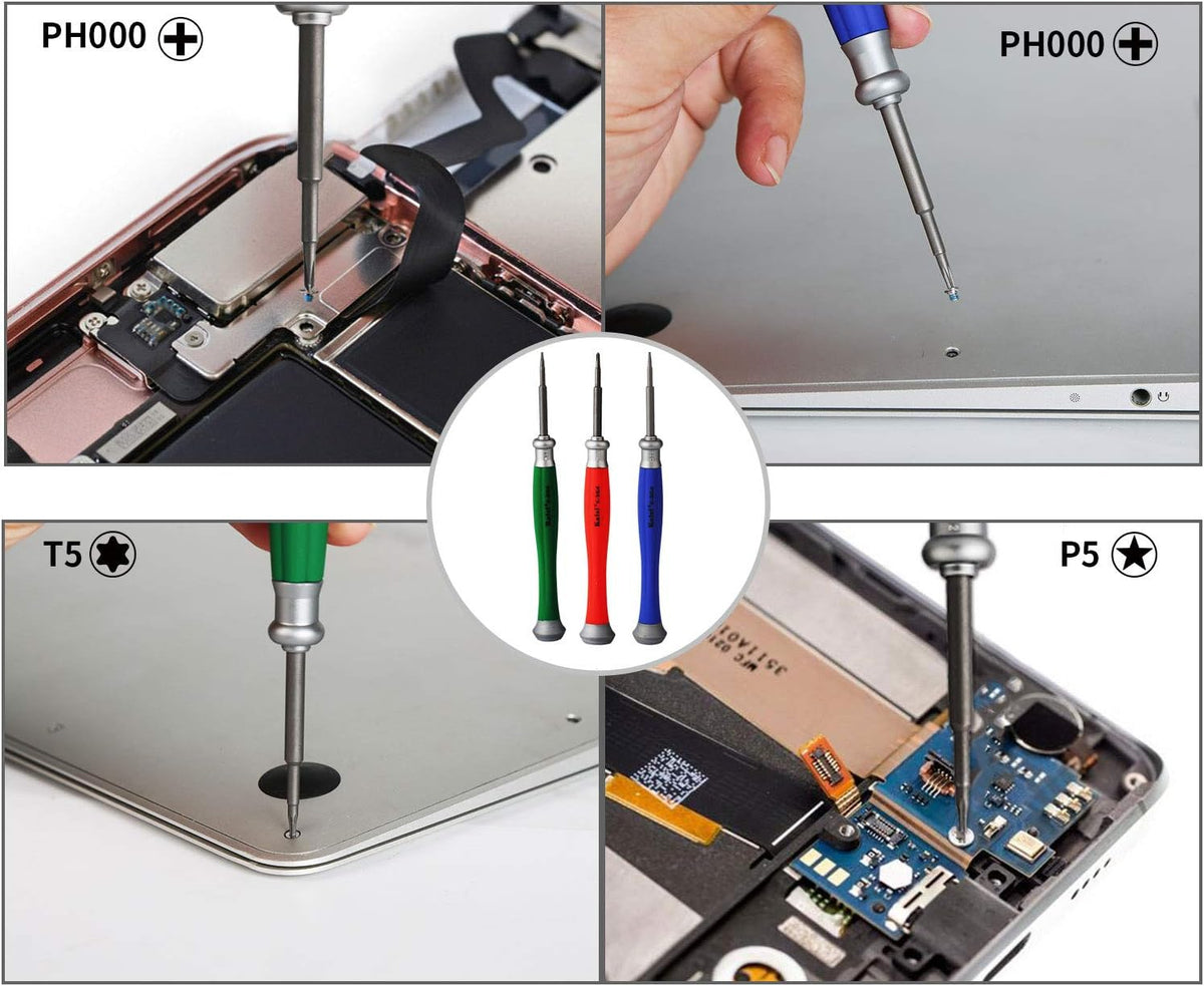 Kaisi 5pcs MacBook Repair Tool Kit Precision P5 Pentalobe Screwdriver, T5 Torx and PH000 Phillips Screwdriver with Ultra-Thin Steel and Nylon Spudgers for MacBook Pro & MacBook Air with Retina Display
