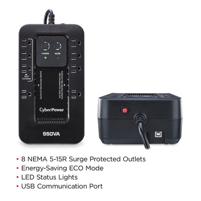 CyberPower EC850LCD Ecologic UPS Battery Backup and Surge Protector, 850VA/510W, 12 Outlets, ECO Mode, Compact, UL Certified