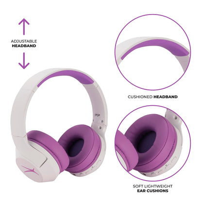 Altec Lansing Kid Safe Noise Cancelling Wireless Headphones 15H Battery, 85dB Volume Limit, Foldable Design Powerful Sound, Active Noise Cancellation Perfect for Kids Ages 7+ (Whiteout Pop Pink)