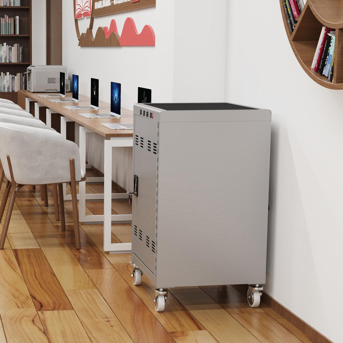 30 Device Mobile Laptop Charging Cart for Laptop Computers Chromebook Fast Charging & Secure Storage (16.3in Screen Size), Ideal for School, Library, Hospital - Black