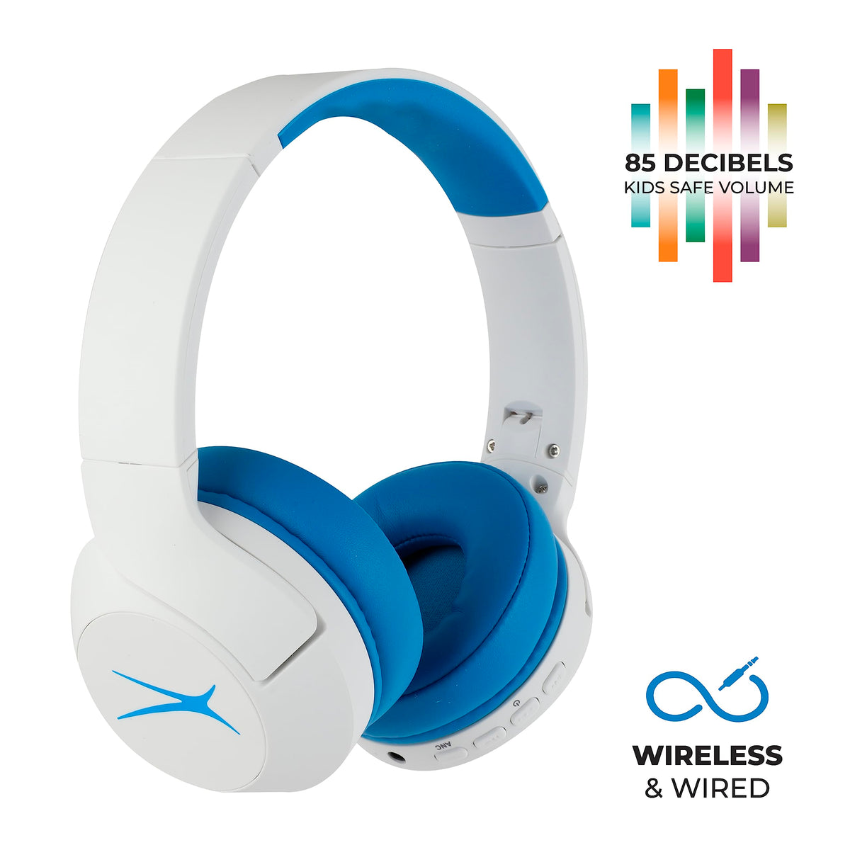 Altec Lansing Kid Safe Noise Cancelling Wireless Headphones 15H Battery, 85dB Volume Limit, Foldable Design Powerful Sound, Active Noise Cancellation Perfect for Kids Ages 7+ (Whiteout Pop Pink)