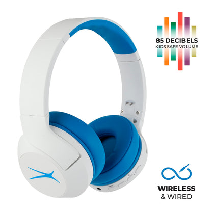 Altec Lansing Kid Safe Noise Cancelling Wireless Headphones 15H Battery, 85dB Volume Limit, Foldable Design Powerful Sound, Active Noise Cancellation Perfect for Kids Ages 7+ (Whiteout Pop Pink)