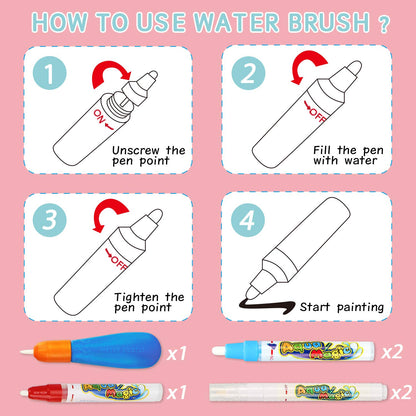 Water Doodle Mat - Kids Painting Writing Color Doodle Drawing Mat Toy Bring Magic Pens Educational Toys for Age 3 4 5 6 7 Year Old Girls Boys Age Toddler Gift