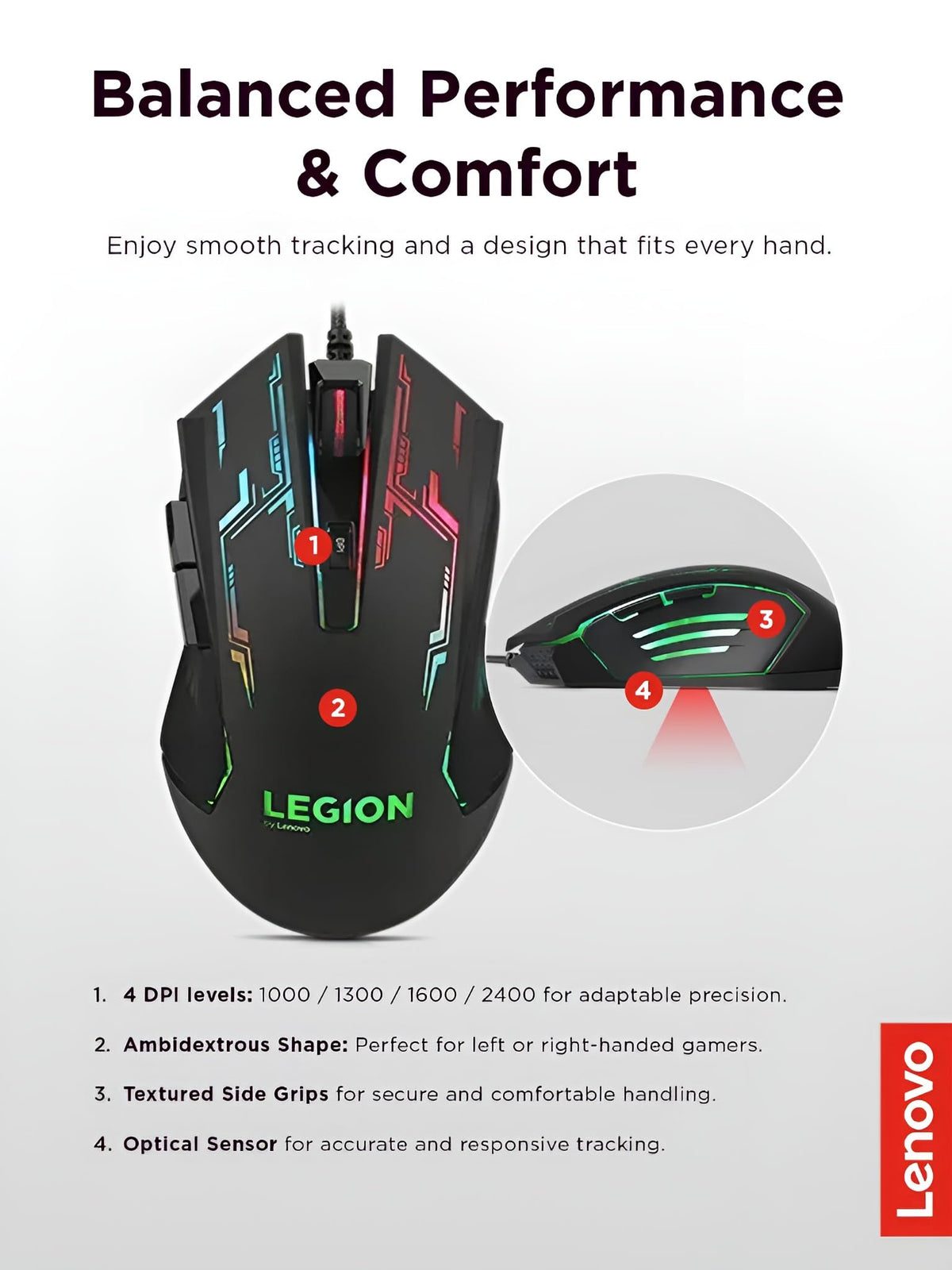 Lenovo GY40T26478 Legion K500 RGB Mechanical Gaming Keyboard, 3 ZONE Full-size Keyboard, 7 user Programmable Hot Keys; 16.8 Million Colors, 50 Million-Click Red Mechanical Keys, Detachable Palm Rest