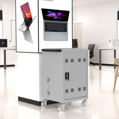 30 Device Mobile Laptop Charging Cart for Laptop Computers Chromebook Fast Charging & Secure Storage (16.3in Screen Size), Ideal for School, Library, Hospital - Black