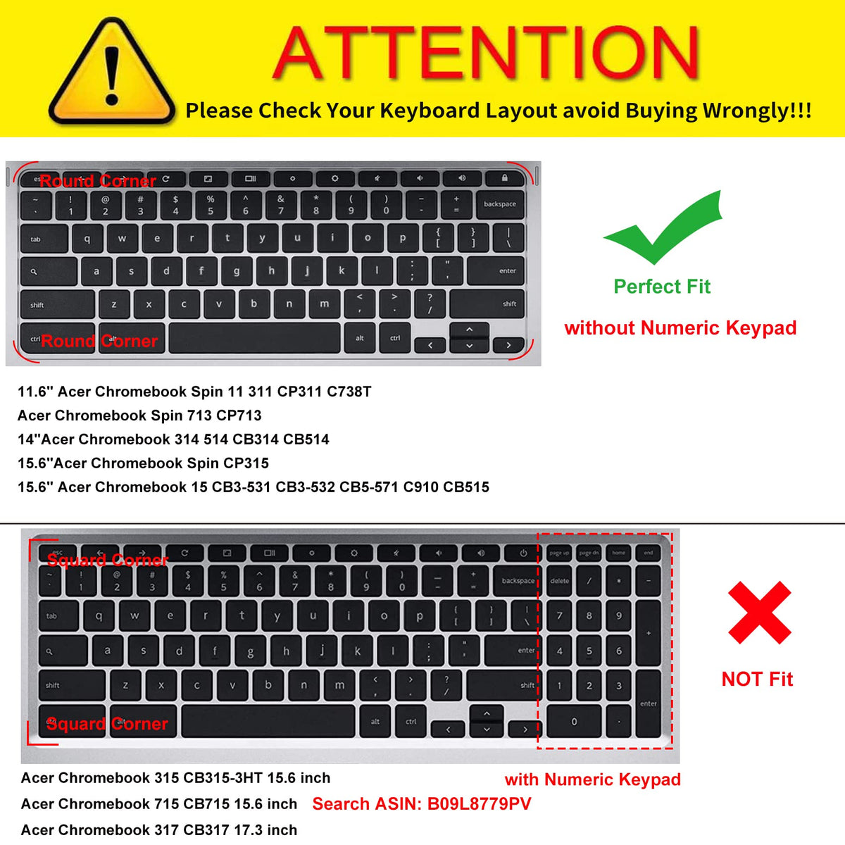 CaseBuy Keyboard Cover for Acer Chromebook Spin 311 R11 511 512 CP311 C738T CB512 /Chromebook Spin 13 713 CP713 CB5-312T/Acer Chromebook 14 314 514/Chromebook 15 CB3 CB5 CP315 CB515, Blue Star