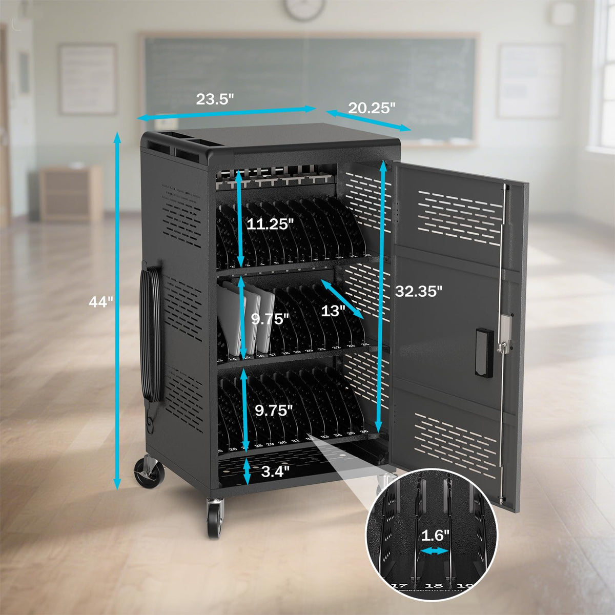 POCHAR 30 Devices Open Laptop Charging Cart for iPads, Tablets - Laptop & Tablet Storage Carts for Classroom, Office - Chromebook Charging Station Cart with Cable Management & Surge Protection