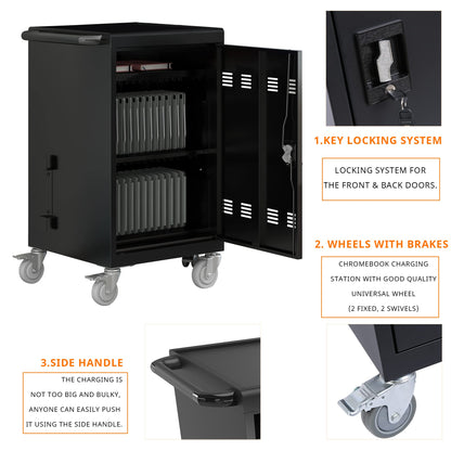 35 Device Mobile Charging Cart, Chromebooks and Laptop Computers, Locking Charging Station with Lock & Key for The Front Back Door, Surge Protection