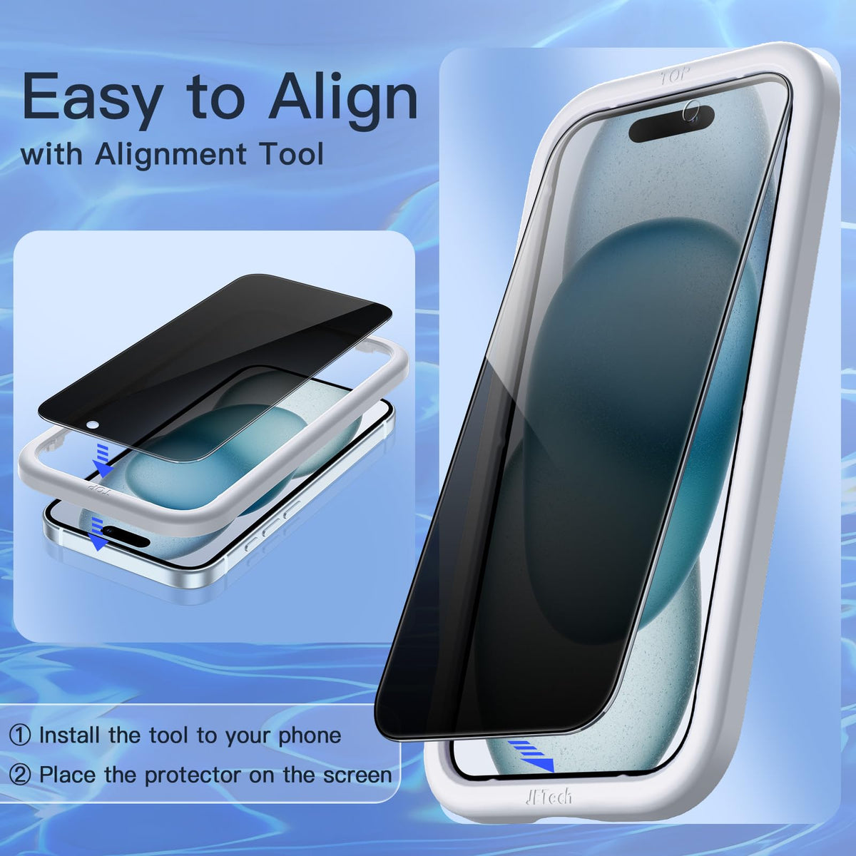 JETech Privacy Screen Protector for iPhone 15 6.1-Inch, Anti-Spy Tempered Glass Film with Easy Installation Tool, 2-Pack
