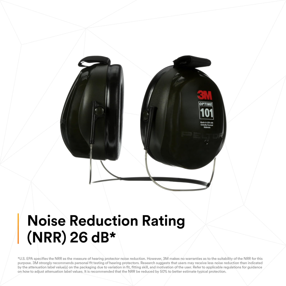 3M PELTOR Hearing Protection Optime 101 Earmuffs, Over the Head, H7A, 25 dB NRR, Adjustable Earcups, E-A-Rfit Compatible, Stainless Steel, Pack of 1, Black/Red