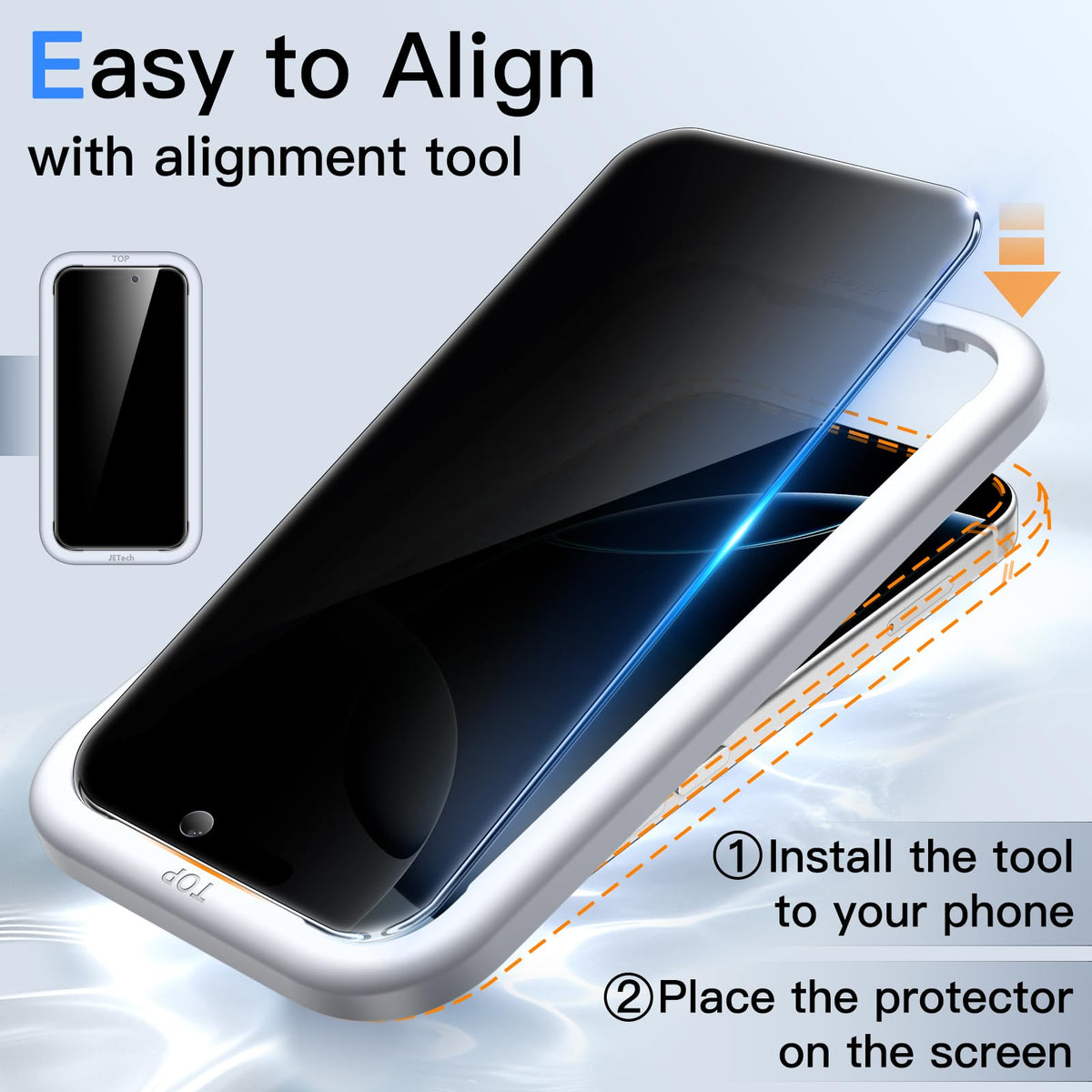 JETech Privacy Screen Protector for iPhone 15 6.1-Inch, Anti-Spy Tempered Glass Film with Easy Installation Tool, 2-Pack