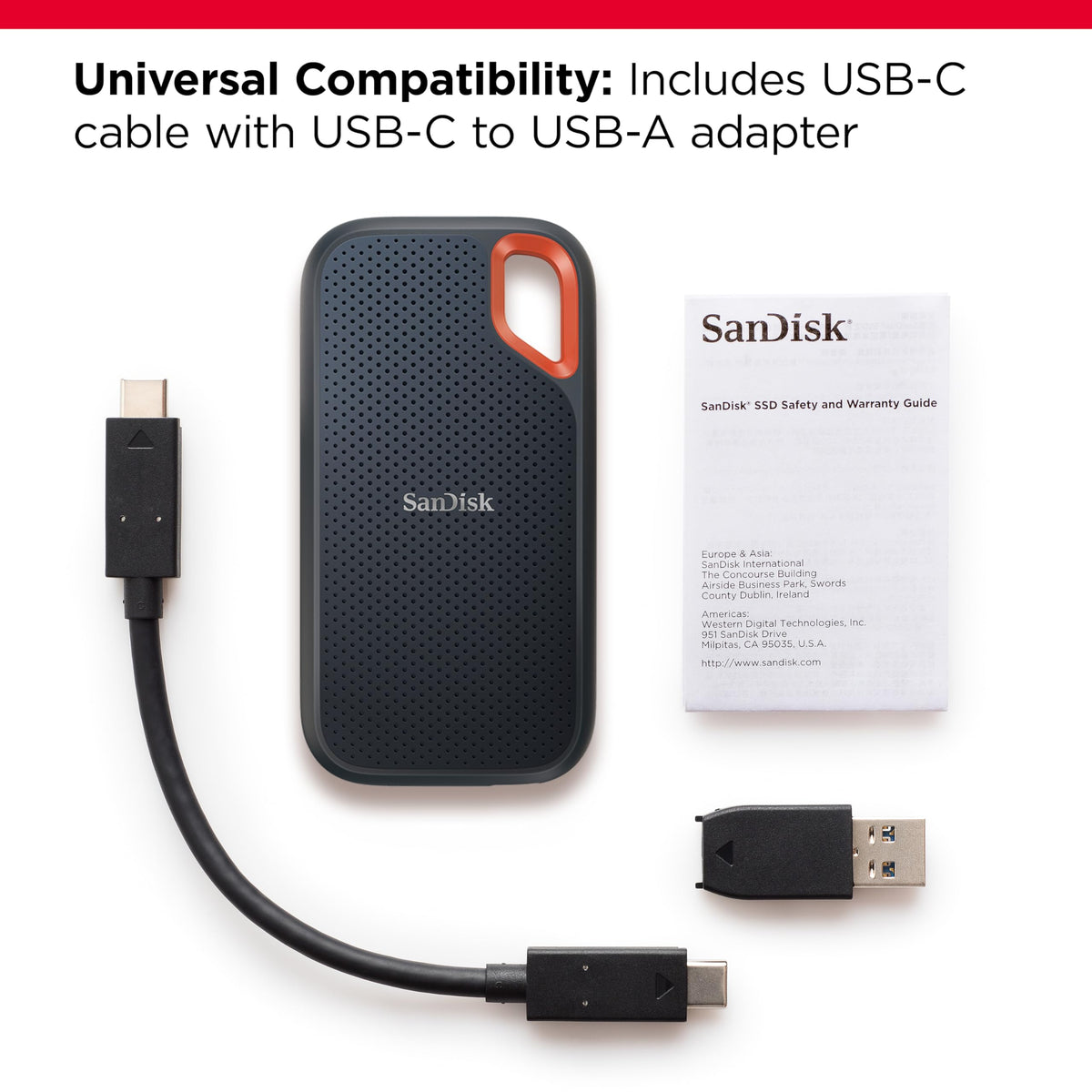 SANDISK 2TB Extreme Portable SSD (Old Model) - Up to 1050MB/s, USB-C, USB 3.2 Gen 2, IP65 Water and Dust Resistance, Updated Firmware - External Solid State Drive - SDSSDE61-2T00-G25