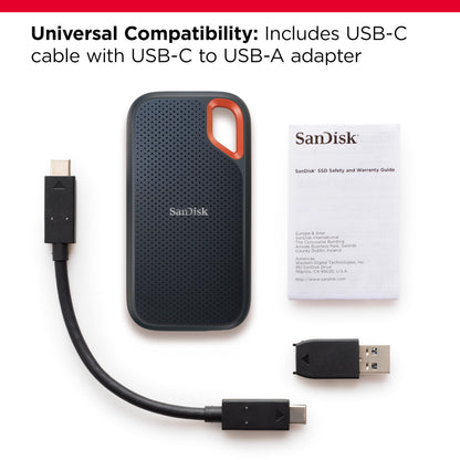 SANDISK 2TB Extreme Portable SSD (Old Model) - Up to 1050MB/s, USB-C, USB 3.2 Gen 2, IP65 Water and Dust Resistance, Updated Firmware - External Solid State Drive - SDSSDE61-2T00-G25