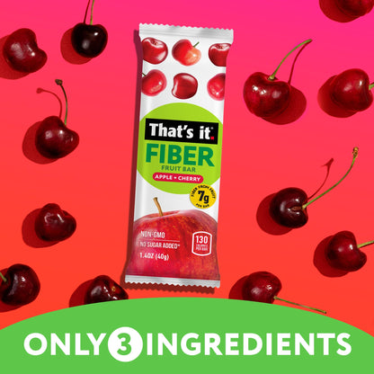 That’s it. High Fiber Fruit Bars Variety Pack (12 Count) – Cinnamon, Pear, Mixed Berries & Cherry, 7g Fiber from Real Fruit, 3-4 Ingredients, No Added Sugar, 130 Calories, Gluten-Free, Top 12 Allergen-Free, Non-GMO
