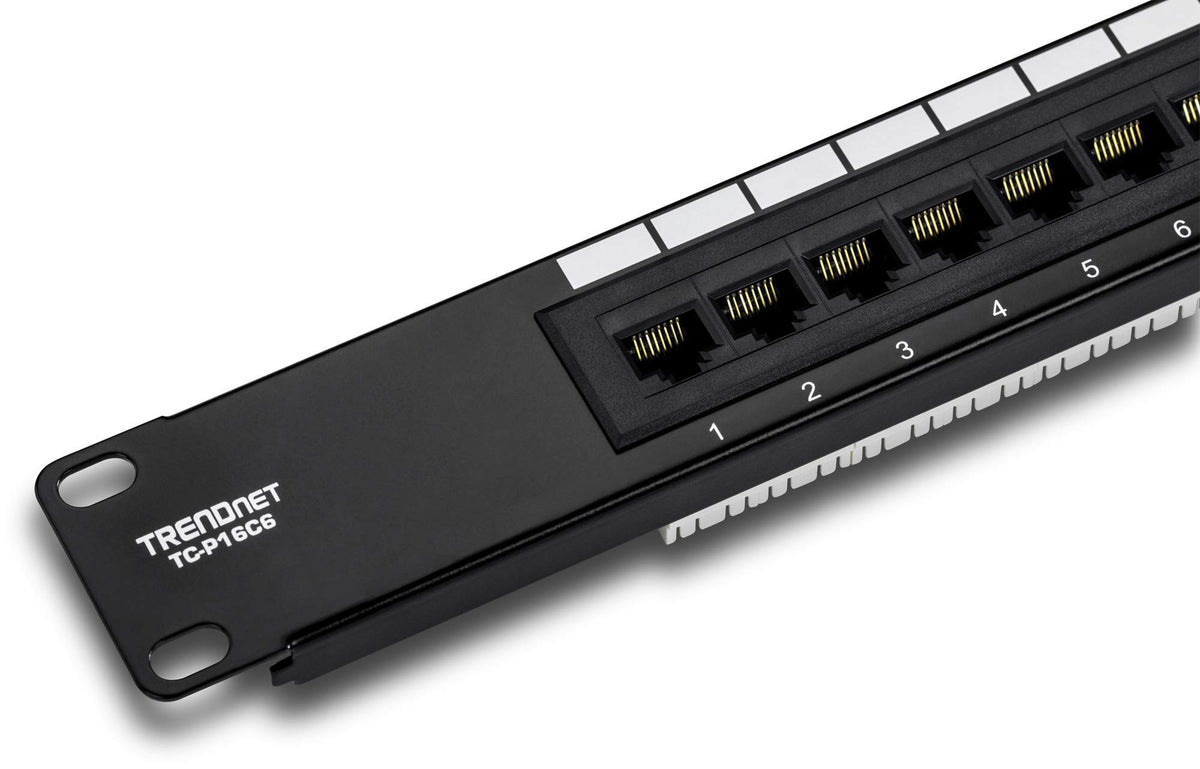 TRENDnet 16-Port Cat6 Unshielded Patch Panel,Rackmount, 1U 19", Cat3,Cat4,Cat5,Cat5e,Cat6 Compatible, 250Mhz Connection, Ideal for Copper Gigabit Ethernet Connections, Black, TC-P16C6