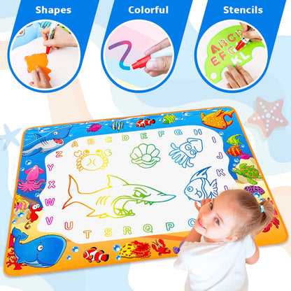 Water Doodle Mat - Kids Painting Writing Color Doodle Drawing Mat Toy Bring Magic Pens Educational Toys for Age 3 4 5 6 7 Year Old Girls Boys Age Toddler Gift
