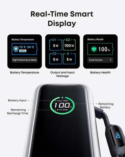 Anker Laptop Power Bank, 25,000mAh Portable Charger with Triple 100W USB-C Ports, Built-in Retractable Cables, Flight-Approved for Travel, iPhone 17/16 Series, MacBook, Samsung, and More