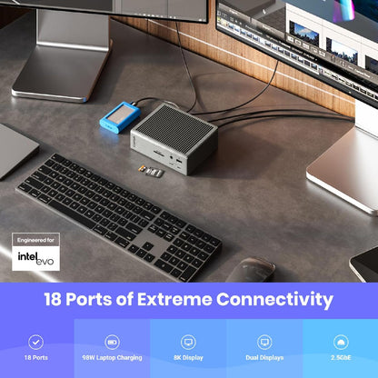 CalDigit TS4 18 Port Thunderbolt 4 Dock, 98W Charging, 3X TBT4 (40Gb/s), 3X USB-C + 5X USB-A (10Gb/s), 2.5GbE LAN, 8K@30Hz or 2X 6K@60Hz Displays, Mac/Windows/Chrome, Space Gray, 0.8m Certified Cable