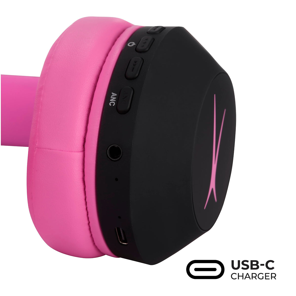 Altec Lansing Kid Safe Noise Cancelling Wireless Headphones 15H Battery, 85dB Volume Limit, Foldable Design Powerful Sound, Active Noise Cancellation Perfect for Kids Ages 7+ (Whiteout Pop Pink)