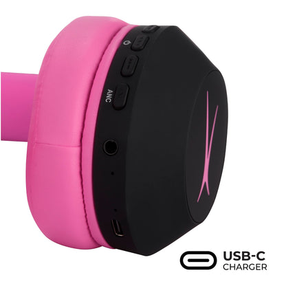 Altec Lansing Kid Safe Noise Cancelling Wireless Headphones 15H Battery, 85dB Volume Limit, Foldable Design Powerful Sound, Active Noise Cancellation Perfect for Kids Ages 7+ (Whiteout Pop Pink)