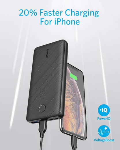 Anker Portable Charger, 325 Power Bank (PowerCore Essential 20K), 20000mAh Battery Pack with 15W Charging, PowerIQ, 2 USB-A, 1 Micro USB, Two-Way USB-C Ports for iPhone Series, AirPods, and More