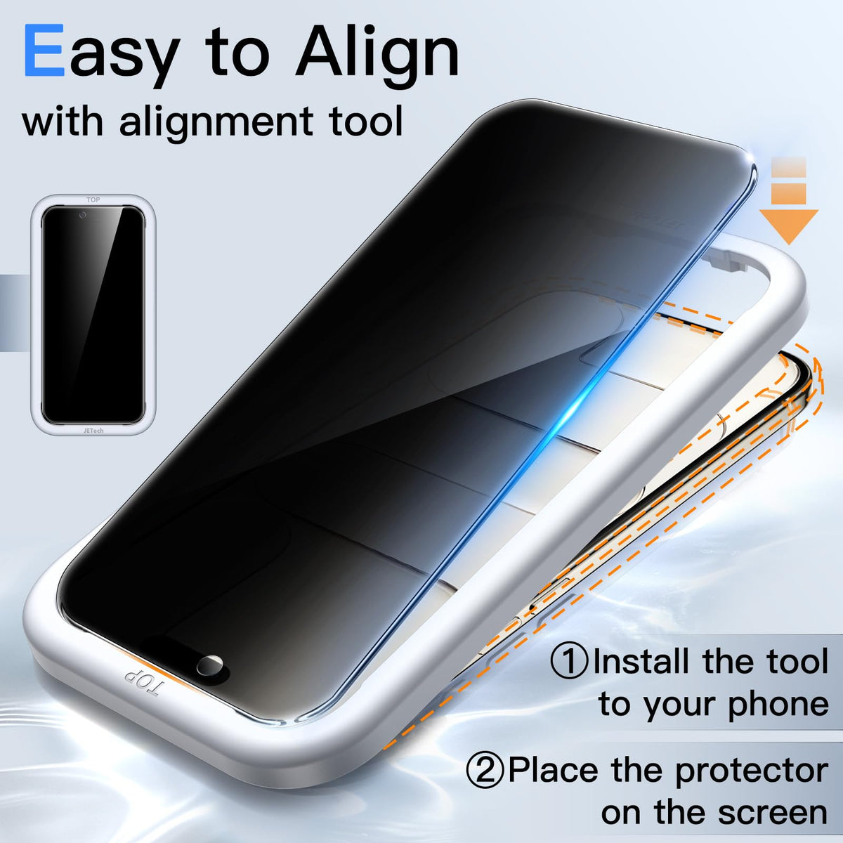 JETech Privacy Screen Protector for iPhone 15 6.1-Inch, Anti-Spy Tempered Glass Film with Easy Installation Tool, 2-Pack