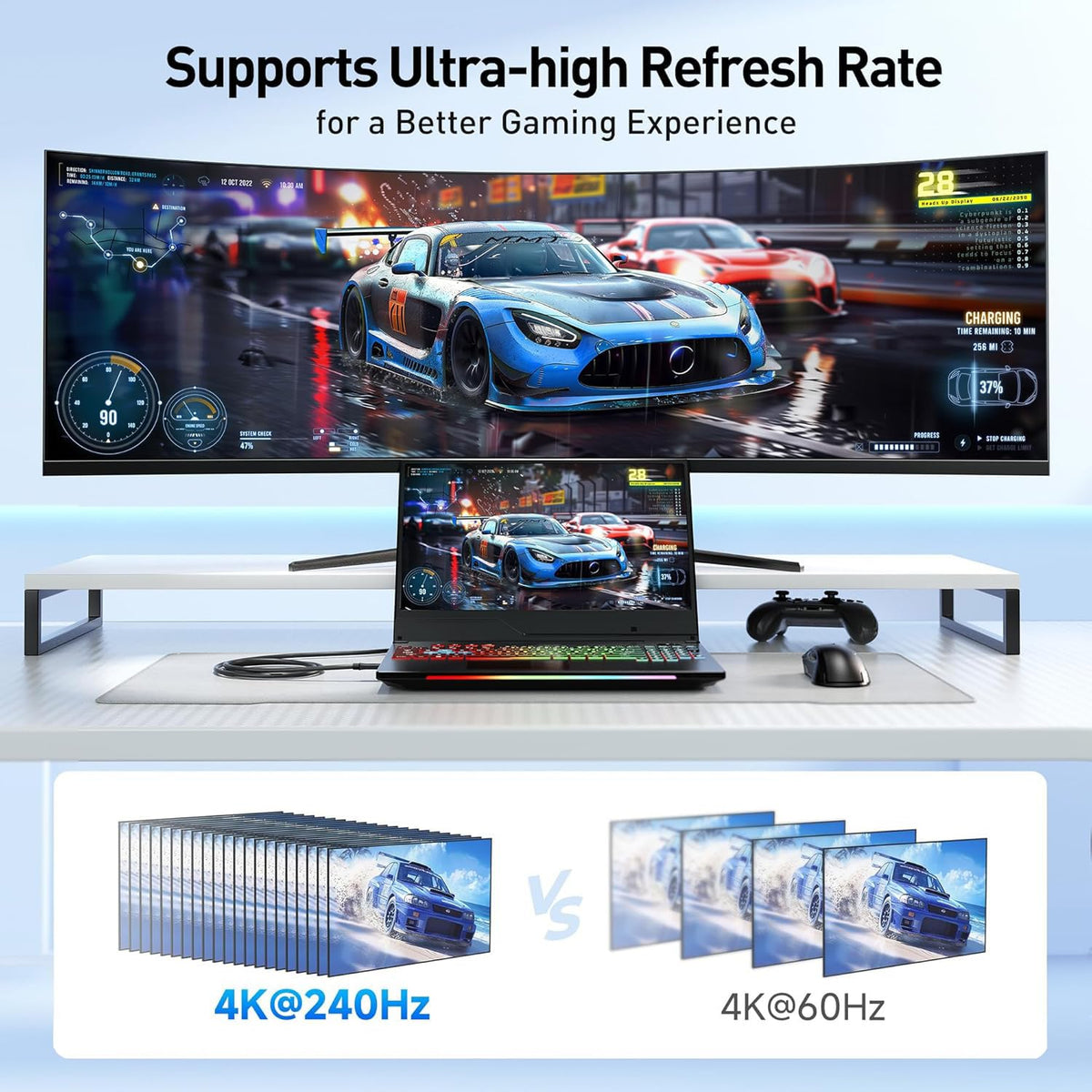 Cable Matters Unidirectional USB C to DisplayPort 1.4 Cable - 6ft, Support 8K@60Hz / 4K@240Hz, Thunderbolt 4 to DisplayPort Cable, Display Port to USB C, Black - Not for Portable USBC Monitor