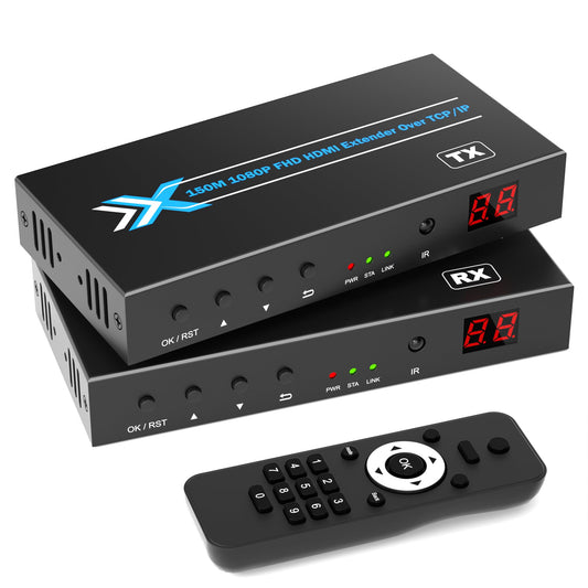 ALGOX 328ft/100m 4K@30Hz HDMI Extender Splitter 1 in 2 Out Over CAT6/6e/7(T-568B) Supports Loop Out, EDID Copy, HDR10, Dolby Vision, 3D Video, Plug and Play, Easy to Install