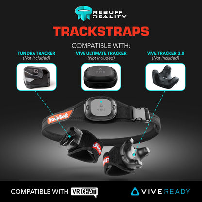 Rebuff Reality Trackstraps for Vive Tracker - Adjustable VR Full Body Tracking Straps, VR Chat Motion Capture, Compatible with Vive Tracker 3.0 2.0 Ultimate, Tundra, (Tracker Sold Separately) Black