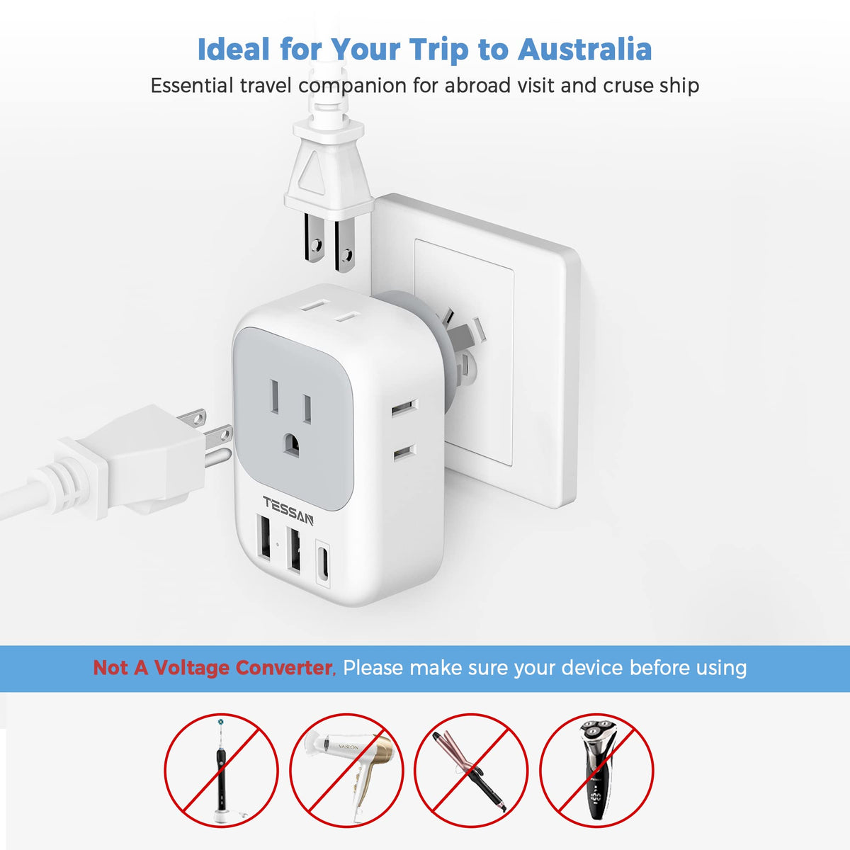 2 Pack European Plug Adapter USB C, TESSAN US to Europe Adapter 4 Outlets 3 USB Charger, Type C International Power Adaptor to Italy Spain France Portugal Iceland Germany, Europe Travel Essentials