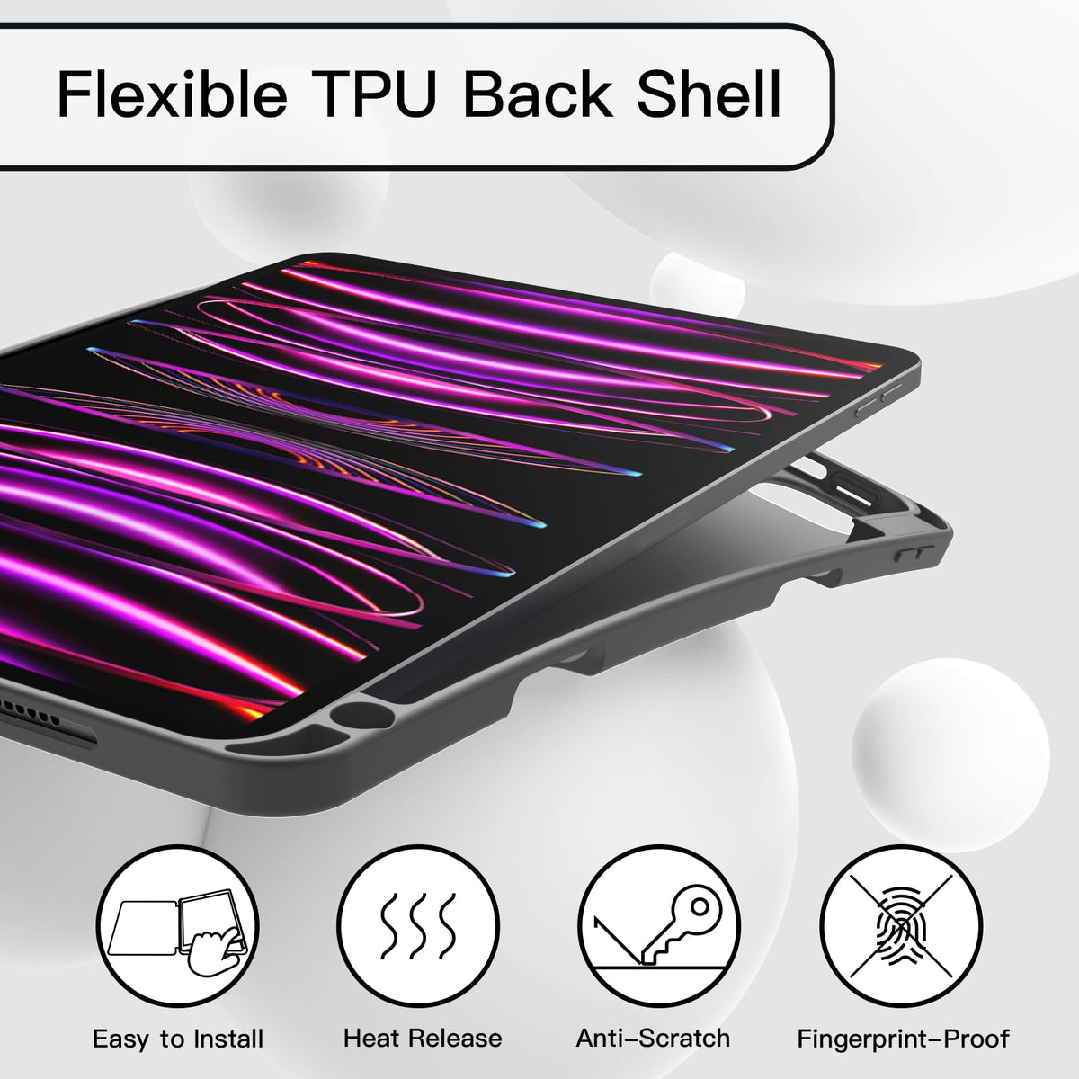 JETech Case for iPad Pro 11 Inch 2022/2021/2020 Model (4th/3rd/2nd Generation), with Pencil Holder, Support 2nd Pencil Charging, Slim Tablet Cover with Soft TPU Back, Auto Wake/Sleep (Black)