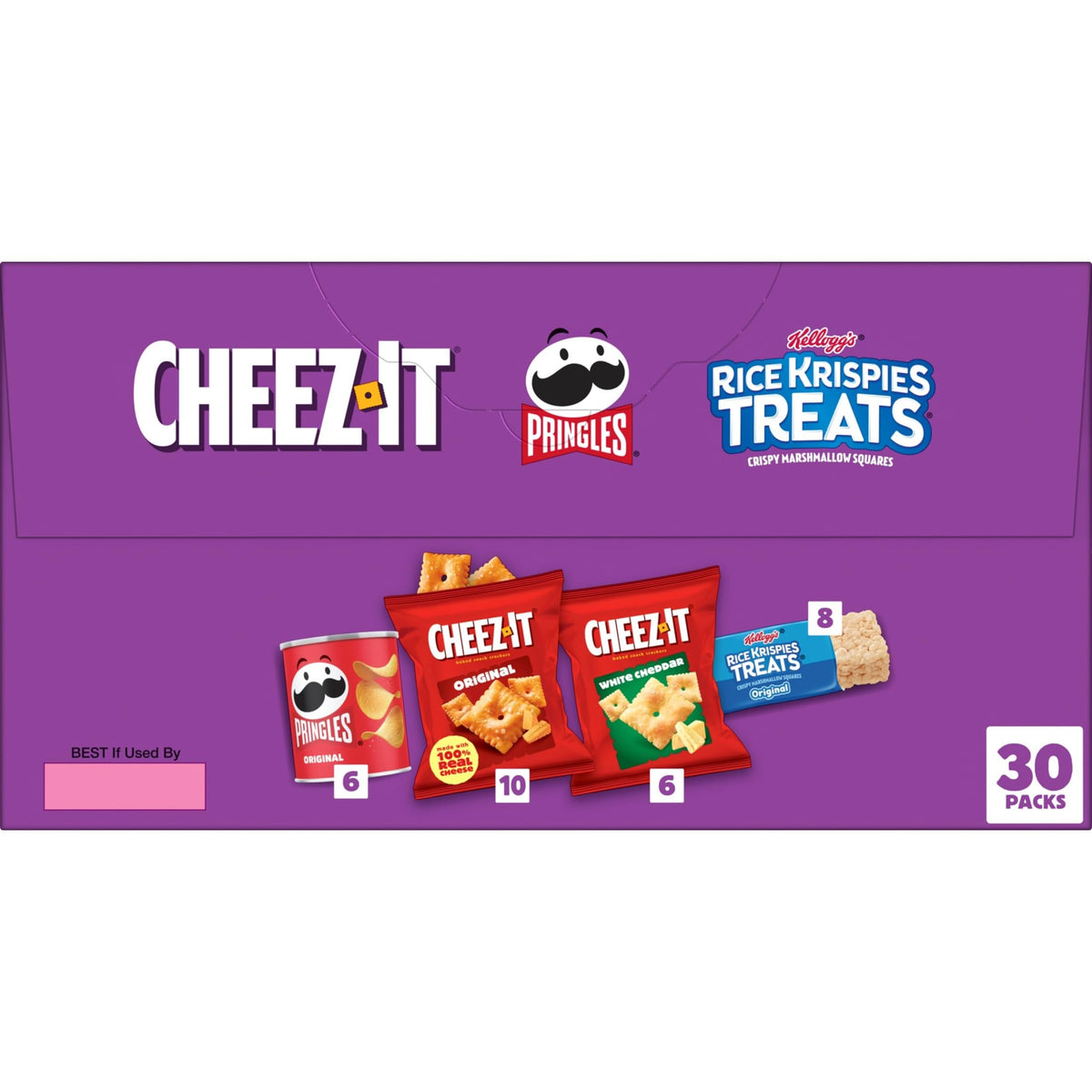 Kellogg's Cheez-It, Pringles & Rice Krispies Treats Snacks Mega Variety Pack, 30.1oz Box (30 Count)