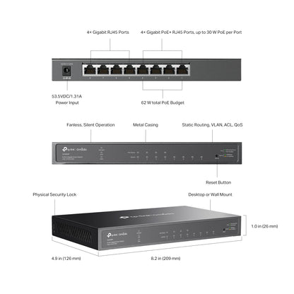 TP-Link Omada SG2428P | Jetstream 24 Port Gigabit Smart Managed PoE Switch | 24 PoE+ Ports @250W, 4 SFP Slots | Omada SDN Integrated | PoE Recovery | IPv6 | Static Routing
