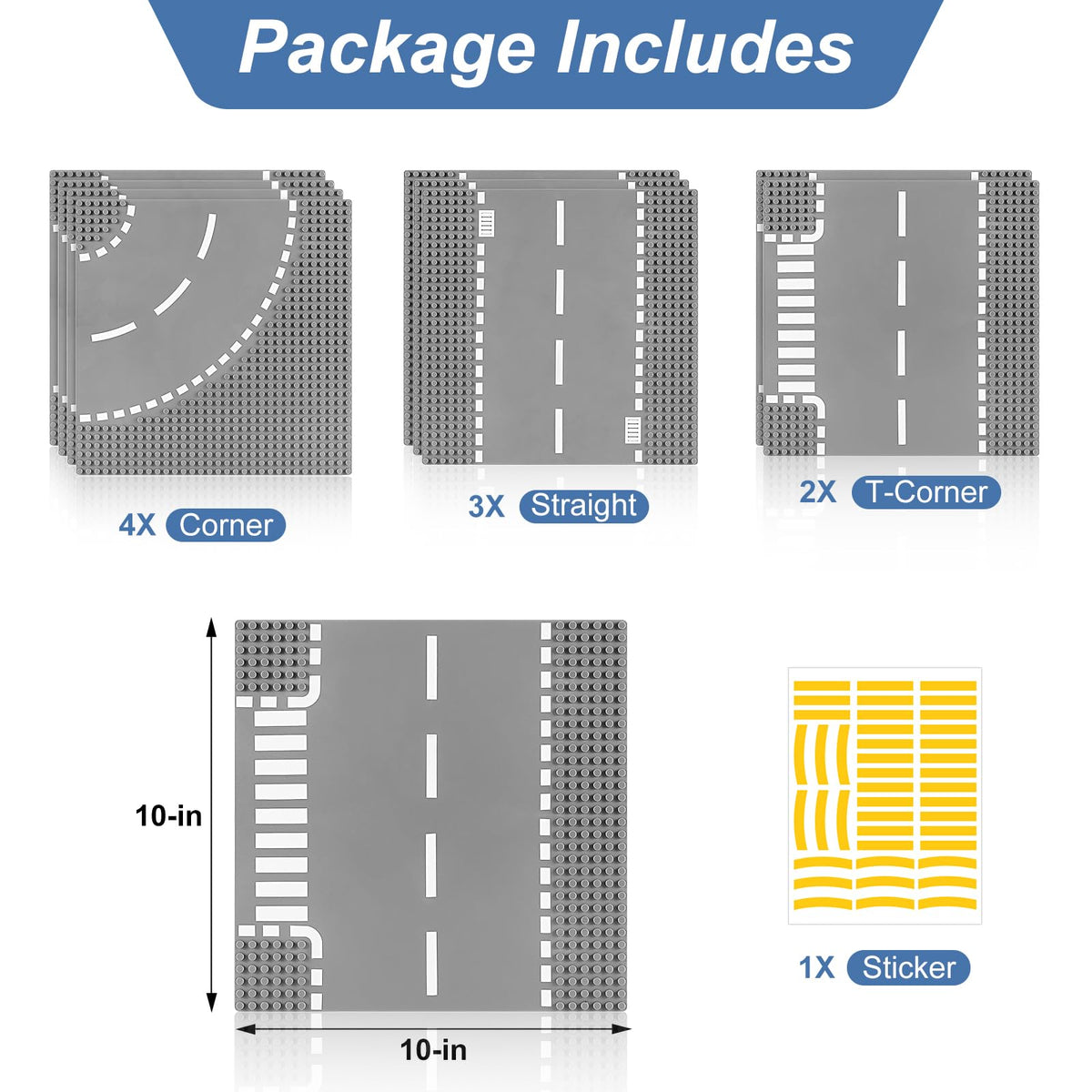 Pokiiulk Classic Gray Baseplates, 32x32 Studs Square Base Plates for Play or Display Bricks Creations, Compatible with Classic Legos, 10" x 10", Pack of 2, Perfect for City Streets, Castle, Mountains