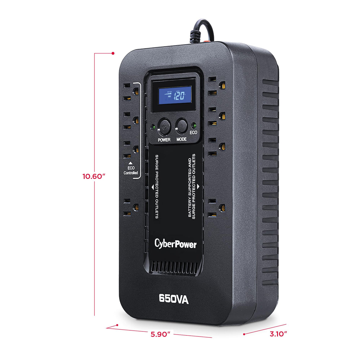 CyberPower EC850LCD Ecologic UPS Battery Backup and Surge Protector, 850VA/510W, 12 Outlets, ECO Mode, Compact, UL Certified