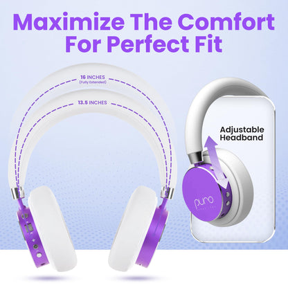 Puro Sound Labs Kids Wireless Headphones – Volume-Limiting 85dB, Built-in Mic, Studio-Grade Sound, 20-Hour Battery Life, Comfortable & Easy to Connect Kids Bluetooth Headphones – BT2200 Plus, Purple