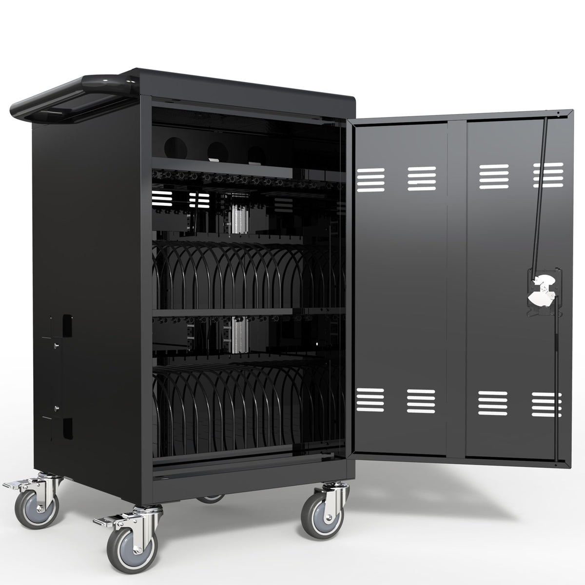 35 Device Mobile Charging Cart, Chromebooks and Laptop Computers, Locking Charging Station with Lock & Key for The Front Back Door, Surge Protection