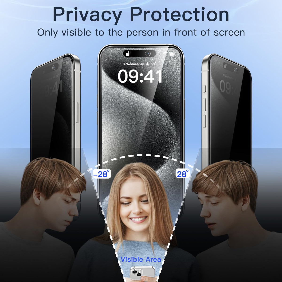 JETech Privacy Screen Protector for iPhone 15 6.1-Inch, Anti-Spy Tempered Glass Film with Easy Installation Tool, 2-Pack