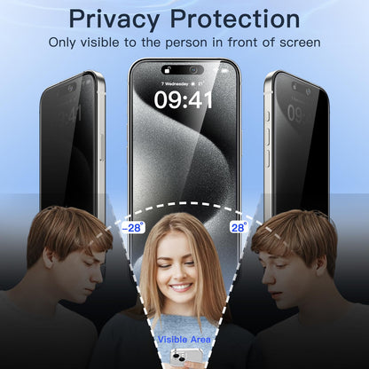 JETech Privacy Screen Protector for iPhone 15 6.1-Inch, Anti-Spy Tempered Glass Film with Easy Installation Tool, 2-Pack