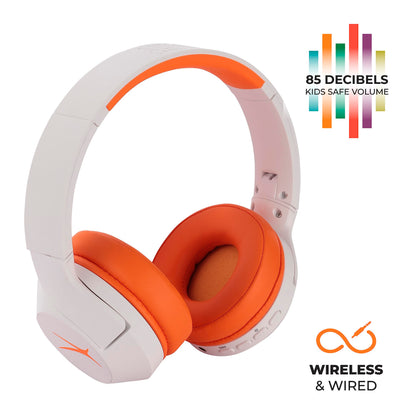 Altec Lansing Kid Safe Noise Cancelling Wireless Headphones 15H Battery, 85dB Volume Limit, Foldable Design Powerful Sound, Active Noise Cancellation Perfect for Kids Ages 7+ (Whiteout Pop Pink)