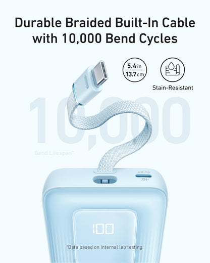 Anker Zolo Power Bank (2025 Upgraded Version), 20,000mAh 30W High-Speed Portable Charger with Built-in USB-C Cable, Battery Pack for iPhone 17/16 / 15 Series, Galaxy, and More