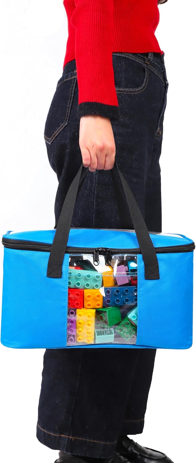 3 PCS Large Toy Storage bag Compatible with Lego Bricks, Travel Organizer Case With Labels, Handles & Pockets For Toy Organizing, Travel case for Building Blocks, Dolls, Puzzles Blocks & Board Games