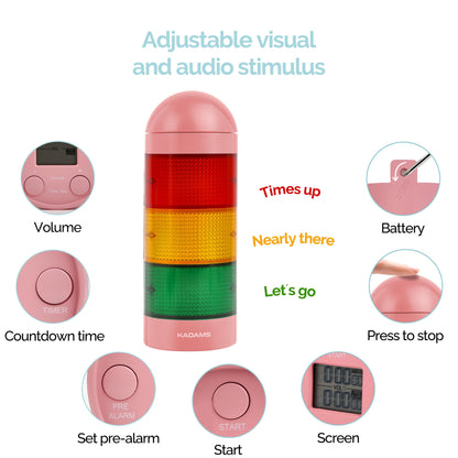 KADAMS Visual Timer for Kids with Audio Pre-Alarm - Traffic Light Alarm for Kids Toddler Teachers Classroom Home Time Management Tool 24hr Countdown Pause Memory Function