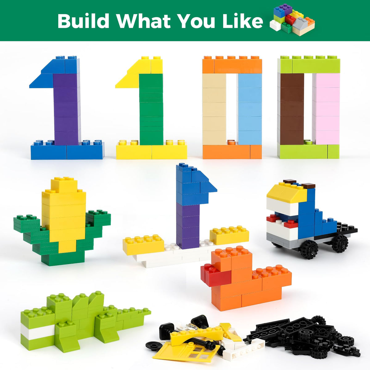 HUIZDQ 1500 Pieces Building Bricks, Classic Bulk Small Blocks, Classic Bricks Set Basic Building Blocks Compatible with All Major Brands