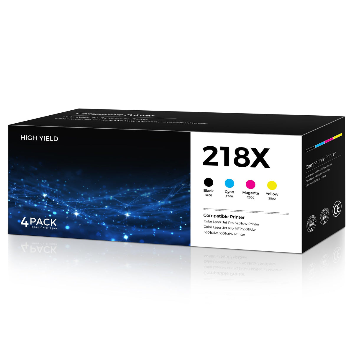 218X Toner Cartridges 4 Pack with Chip Compatible for HP 218 218X 218A Toner W2180A W2180X Work for Color LaserJet Pro 3201dw MFP 3301fdw 3301sdw 3301cdw Printer, Black/Cyan/Yellow/Magenta, High Yield