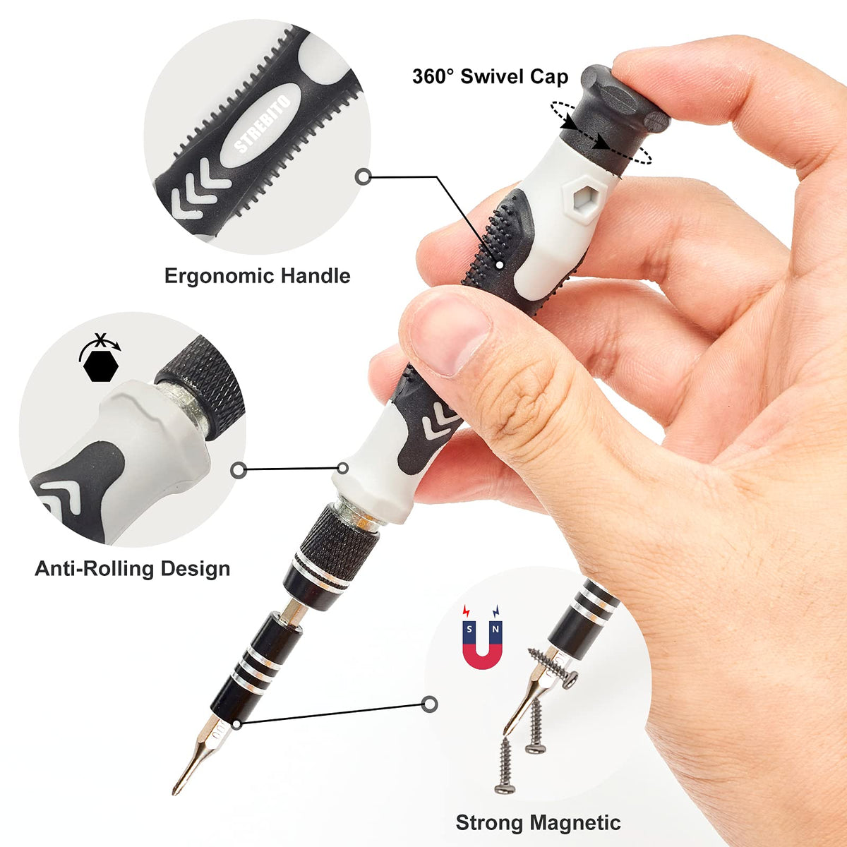 STREBITO Precision Magnetic Screwdriver Set 124-Piece Electronics Tool Kit with 101 Bits, for Computer, Laptop, Cell Phone, PC, MacBook, iPhone, PS4, PS5, Xbox Repair